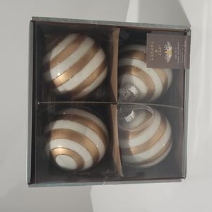 COPY - Tinsel & Fir 4pack 4inches Stripe Glass Ornament Set White, Gold, and Br…